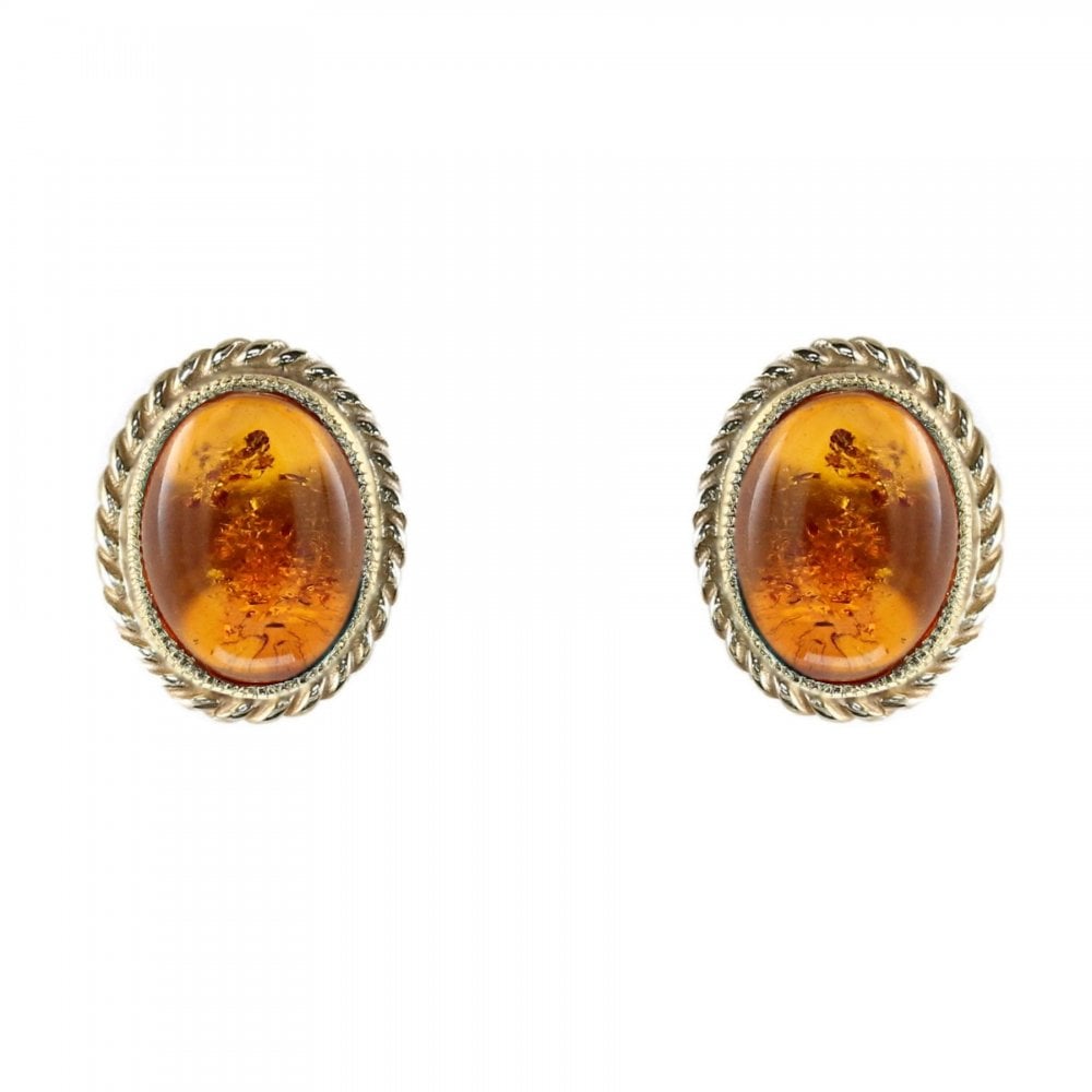 9ct yellow gold 7mm x 5mm oval amber stud earrings