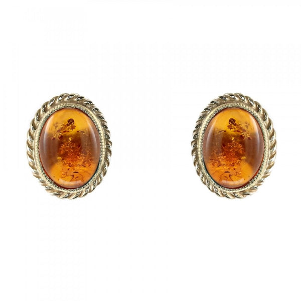 9ct yellow gold 7mm x 5mm oval amber stud earrings