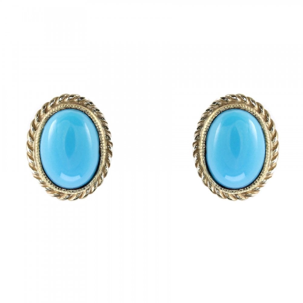 9ct yellow gold 7mm x 5mm oval turquoise stud earrings