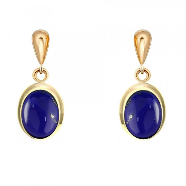 9ct yellow gold 8mm x 6mm oval lapis drop earrings