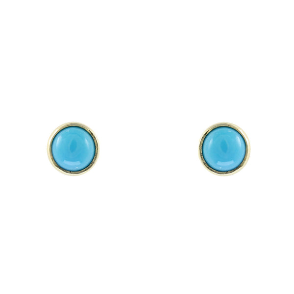 9ct yellow gold 6mm x 6mm cabachon round turquoise stud earrings