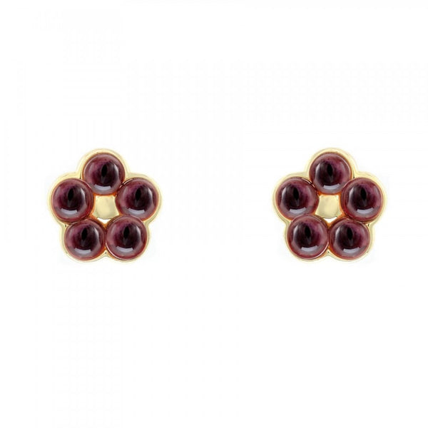 9ct yellow gold 9mm x 9mm garnet flower cluster stud earrings