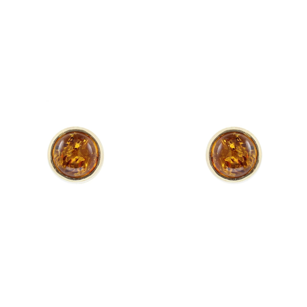 9ct yellow gold 6mm x 6mm cabachon round amber stud earrings