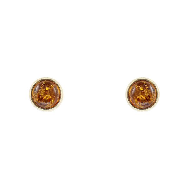 9ct yellow gold 6mm x 6mm cabachon round amber stud earrings