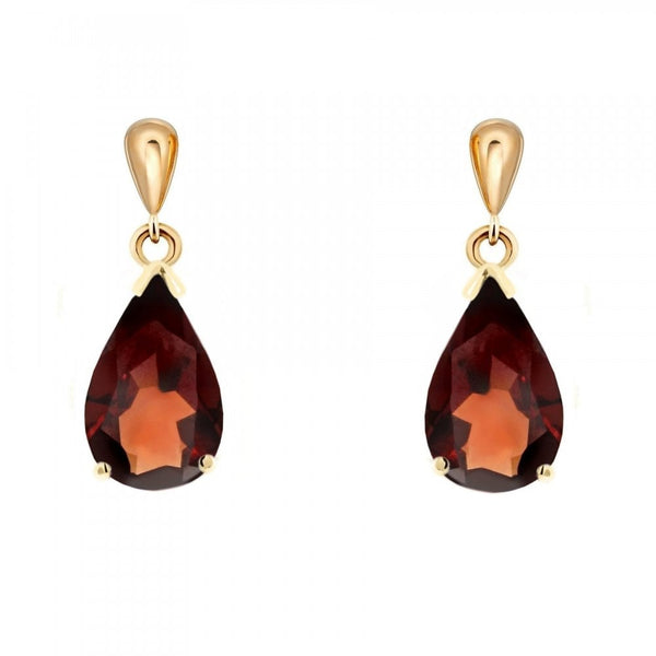 9ct yellow gold 9mm x 6mm pear garnet drop earrings