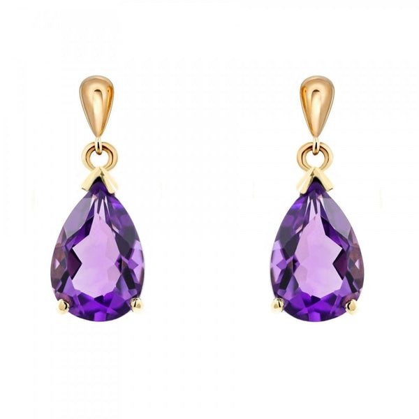 9ct yellow gold 9mm x 6mm pear amethyst drop earrings