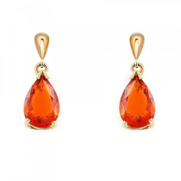 9ct yellow gold 9mm x 6mmm pear fire opal drop earrings