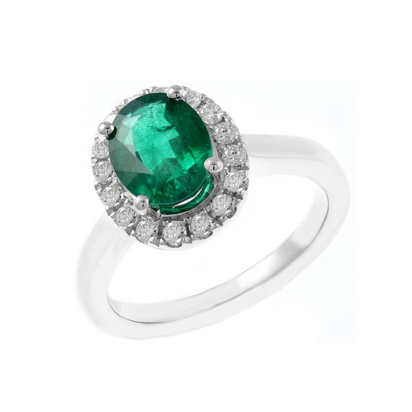 Platinum 1.51ct emerald & 0.31ct diamond cluster ring