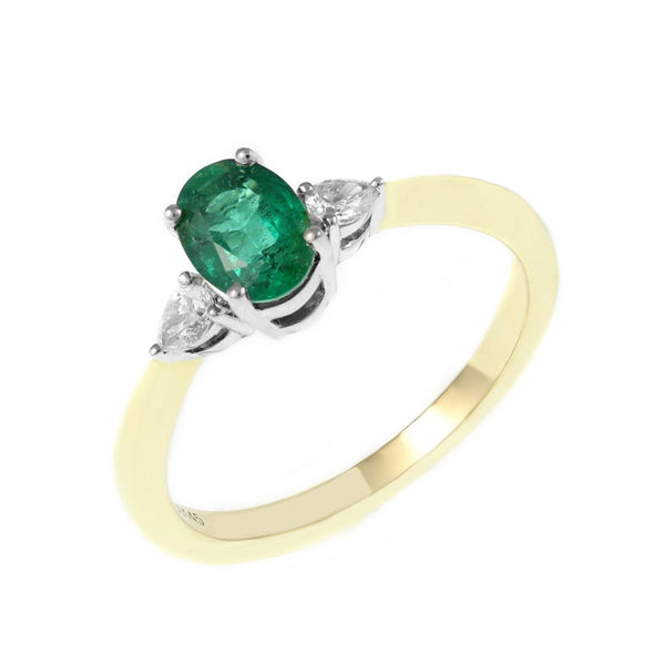 18ct yellow gold 0.73ct emerald & 0.15ct diamond 3 stone ring