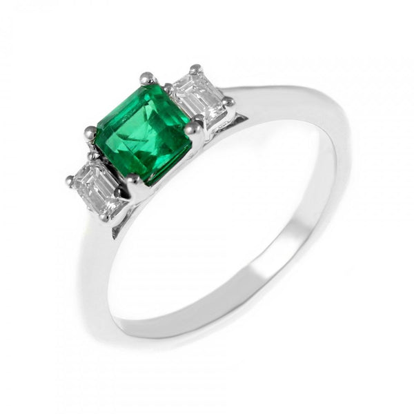 Platinum 0.48ct emerald & 0.33ct diamond 3 stone ring