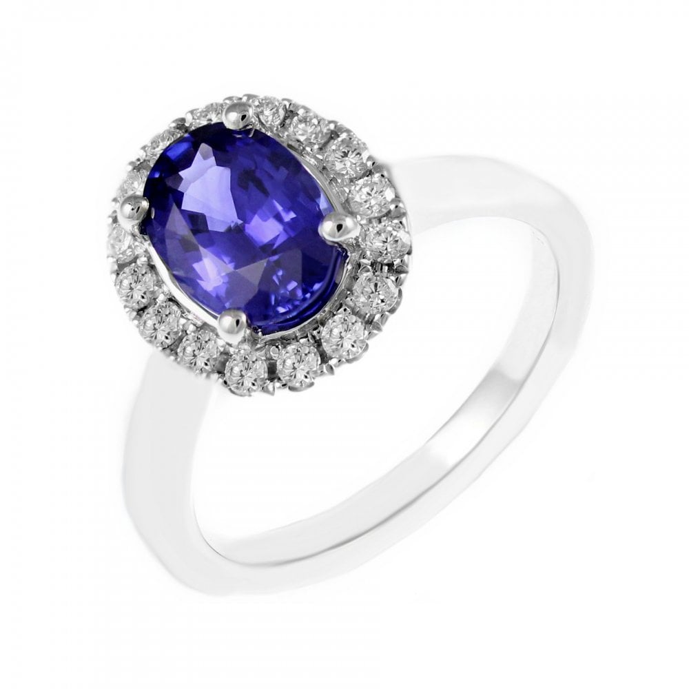 Platinum 1.97ct sapphire & 0.30ct diamond cluster ring
