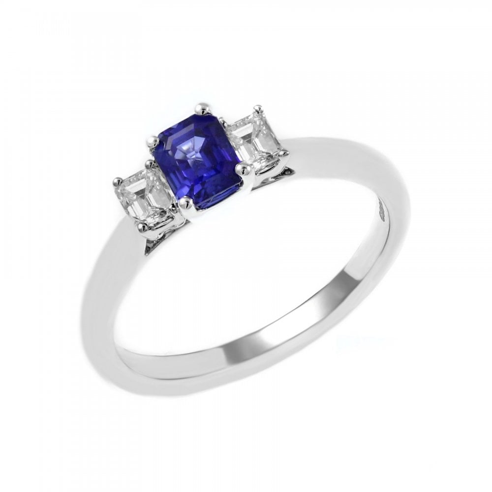 Platinum 0.68ct sapphire & 0.32ct diamond 3 stone ring