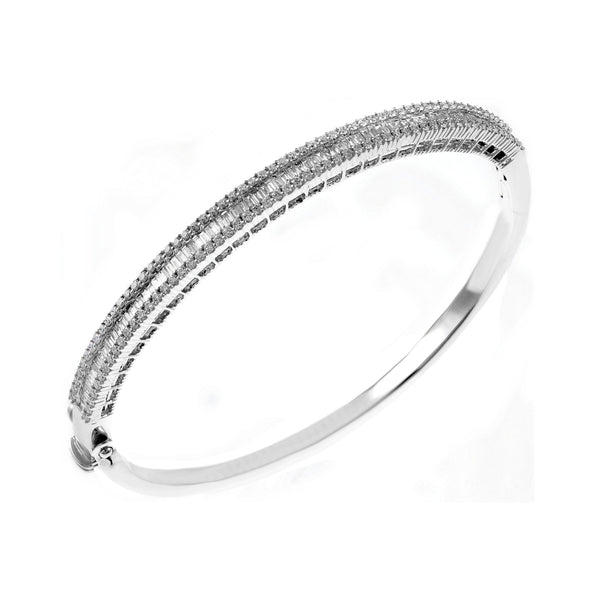 18ct white gold 2.50ct baguette & round cut diamond bangle