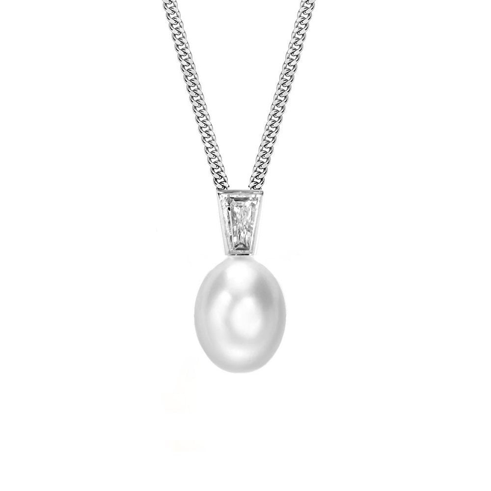 18ct white gold 12mm South Sea pearl & 0.52ct diamond pendant