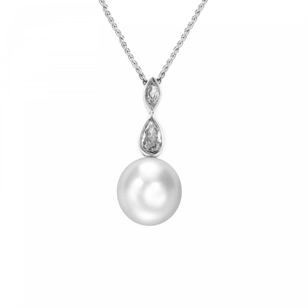 18ct white gold 13x12mm South Sea pearl & 0.61ct diamond pendant