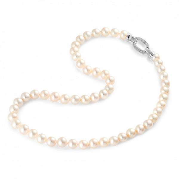 18ct white gold 18" 7mm AAA Akoya & 0.30ct diamond necklace