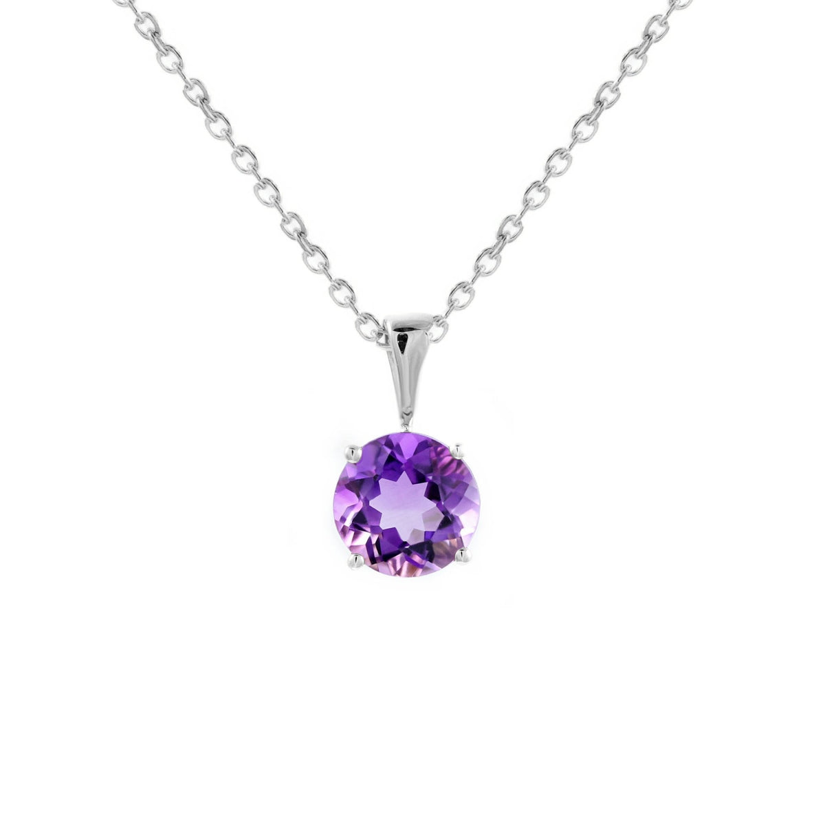 9ct white gold 7mm x 7mm round amethyst pendant