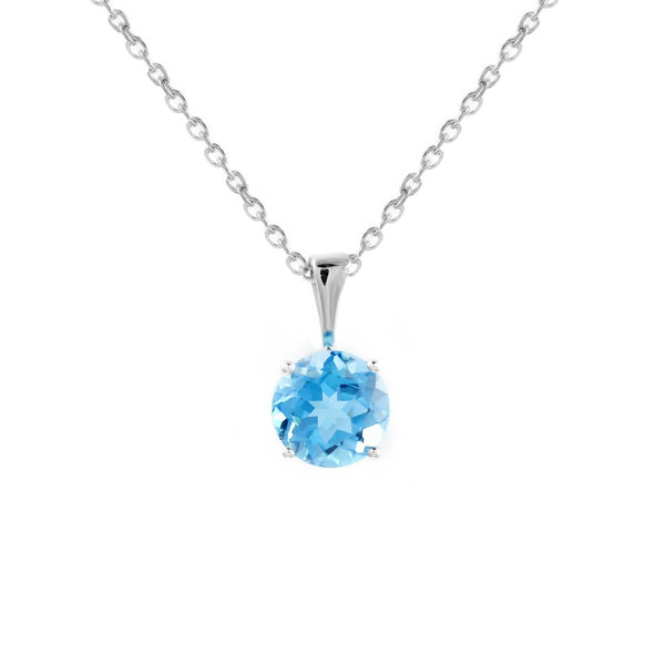 9ct white gold 7mm x 7mm round blue topaz pendant