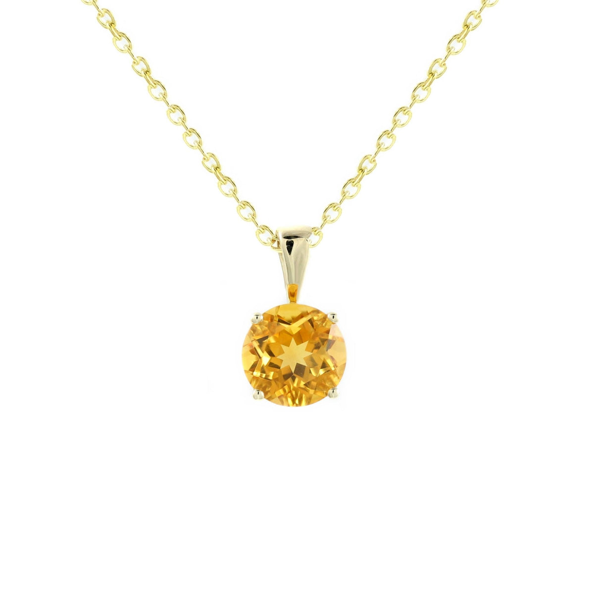 9ct yellow gold 7mm x 7mm round citrine pendant