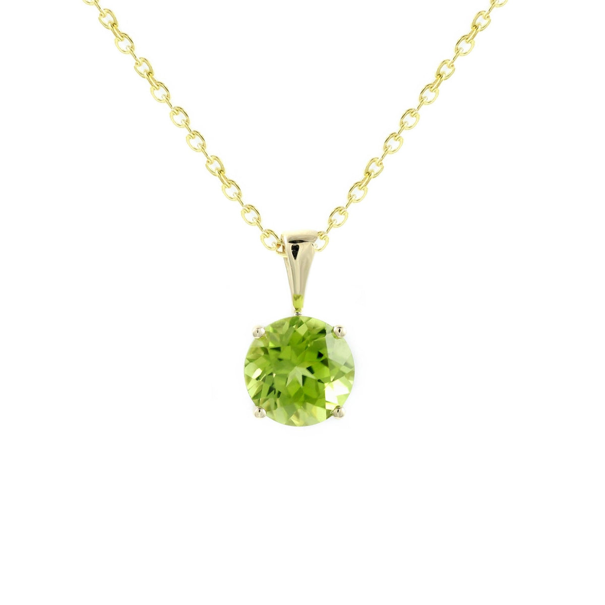 9ct yellow gold 7mm x 7mm round peridot pendant
