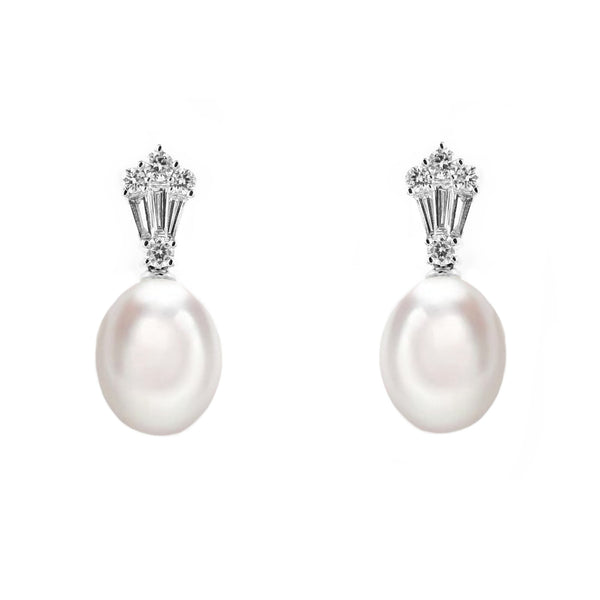 18ct white gold 13mm x 11mm South Sea pearl & diamond earrings