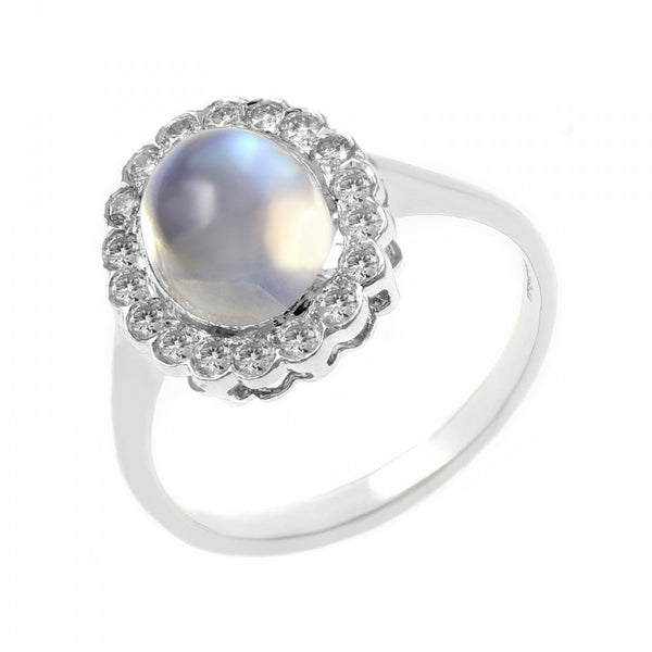 18ct white gold 1.74ct rainbow moonstone & 0.30ct diamond ring