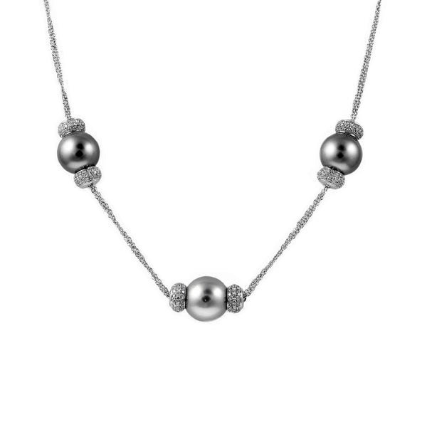 18ct white gold 11x11mm Tahitian pearl & 2.06ct diamond necklace