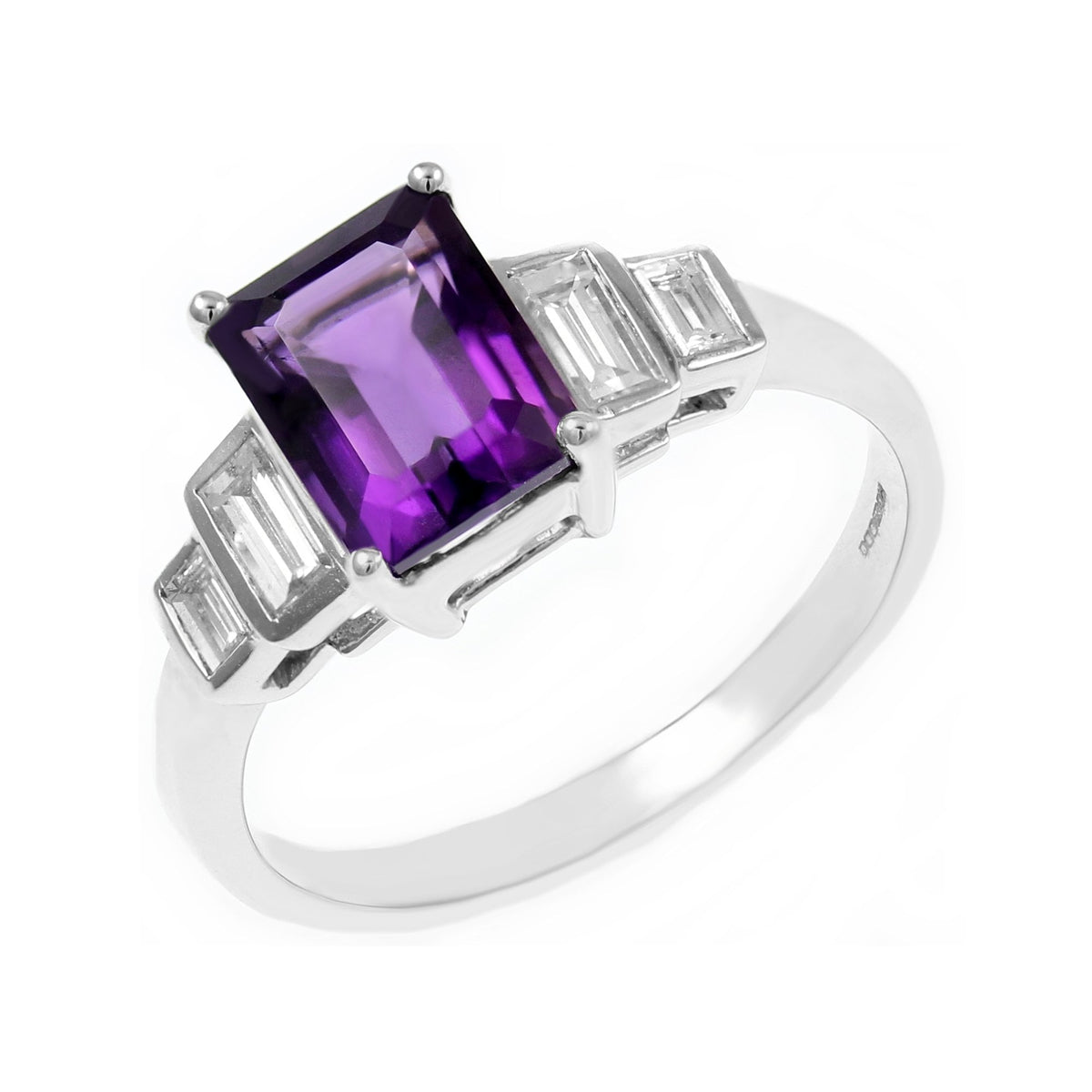 Platinum 1.68ct amethyst & 0.23ct diamond ring
