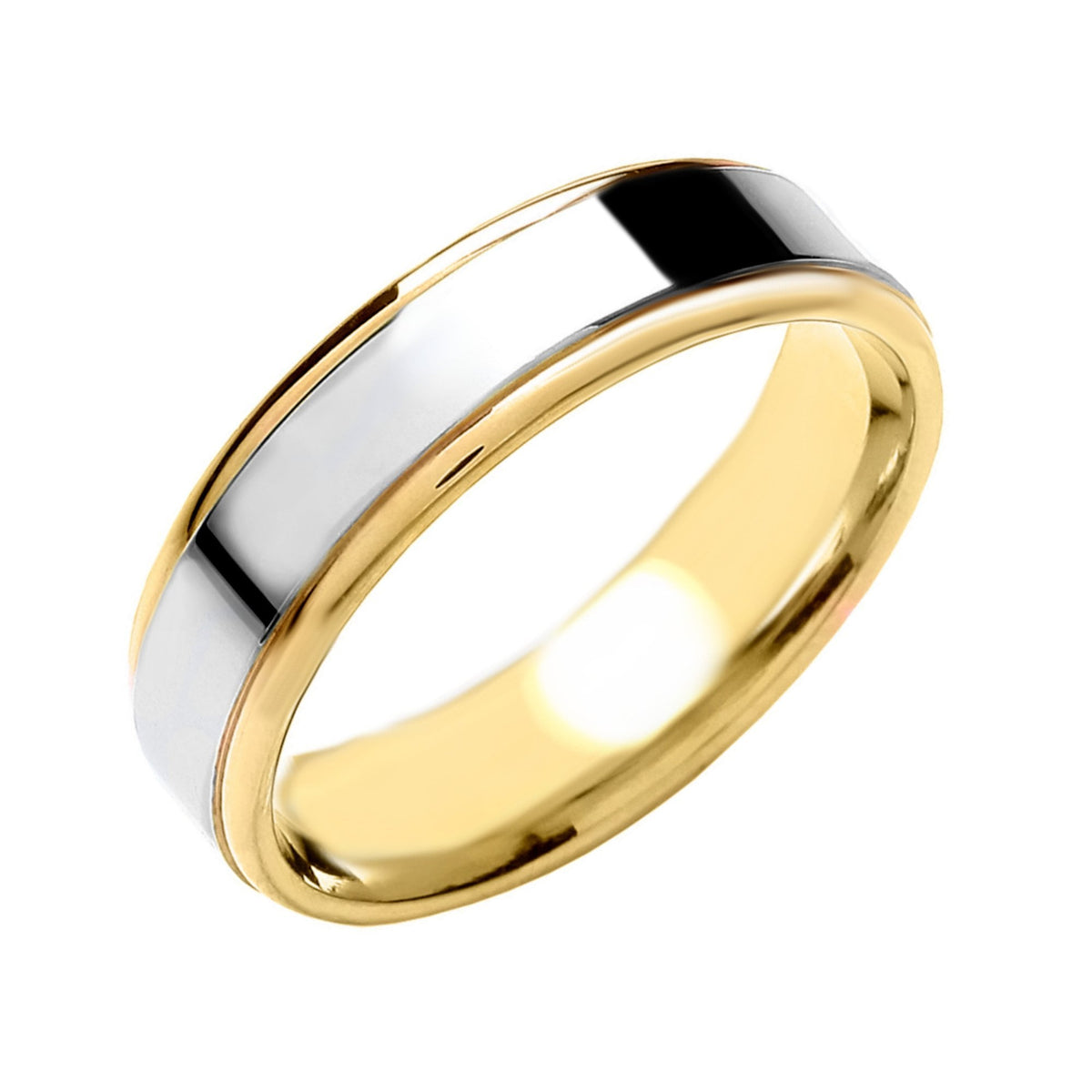 18ct yellow & white gold 6.0mm heavy weight flat wedding ring