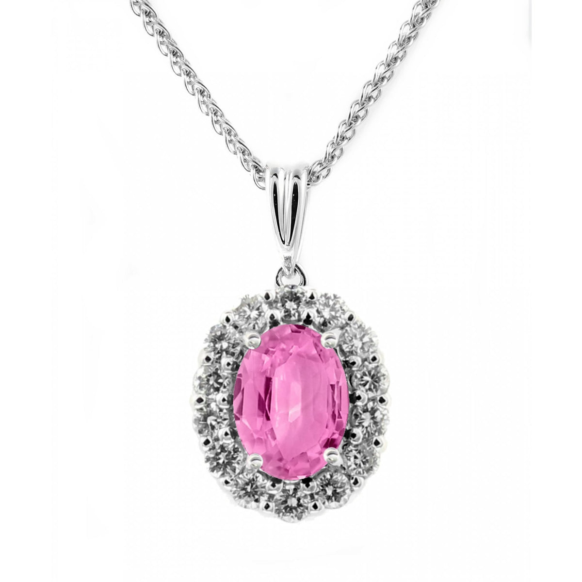Platinum 0.66ct pink sapphire & 0.13ct diamond pendant