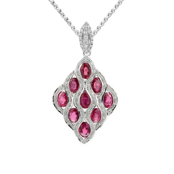 18ct white gold 2.15ct ruby & 0.40ct diamond cluster pendant