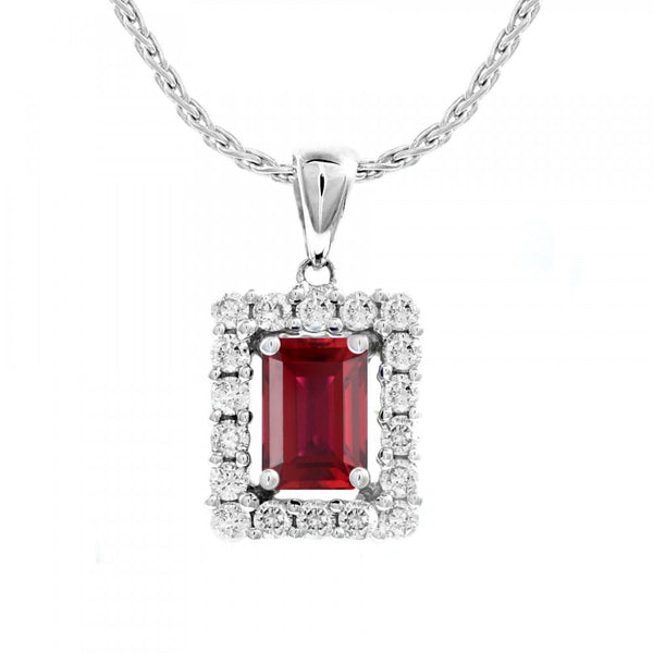 18ct white gold 0.69ct ruby & 0.32ct diamond pendant