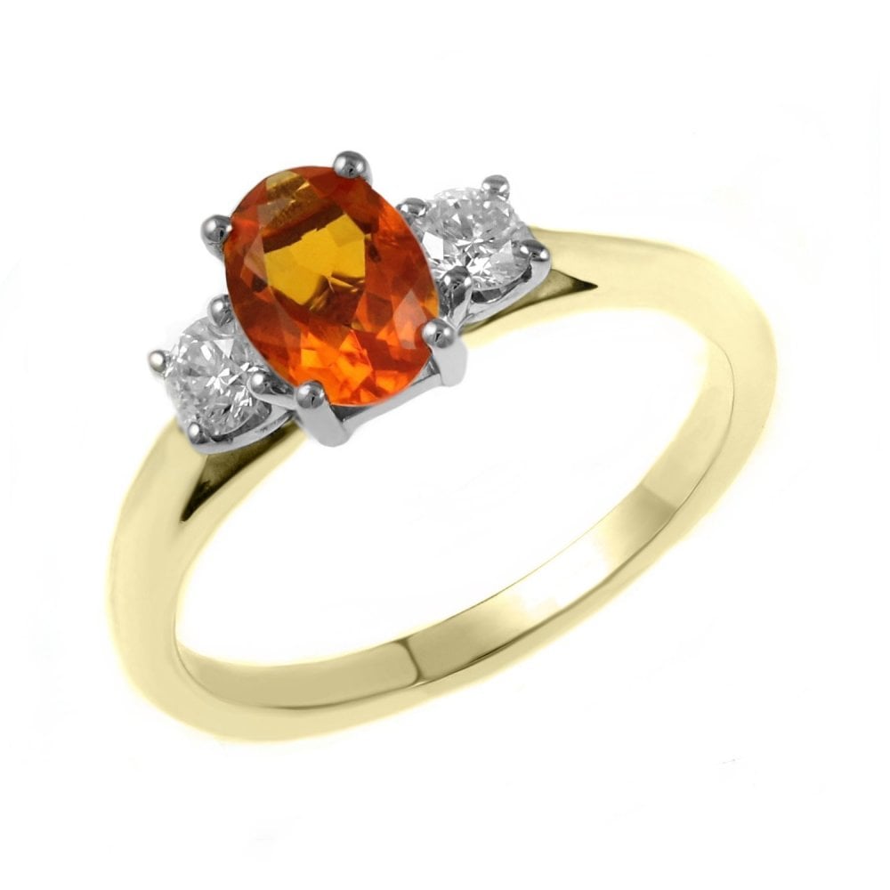 18ct yellow gold 0.50ct fire opal & 0.25ct diamond 3 stone ring