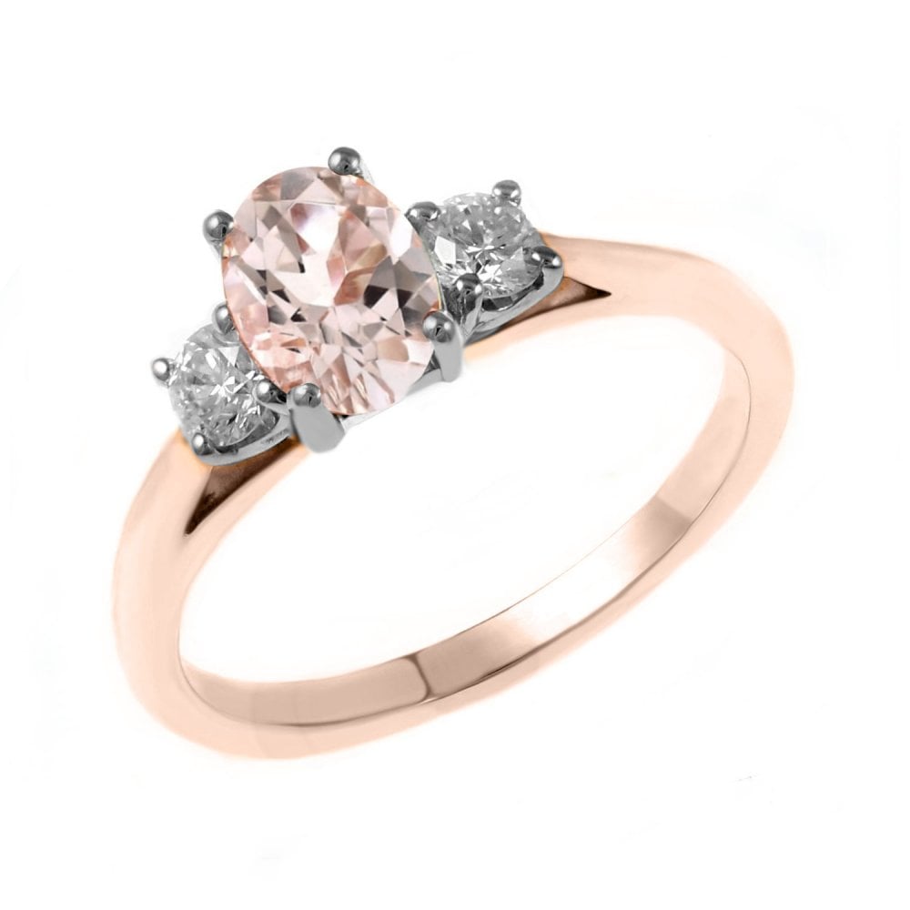 18ct rose gold 0.82ct morganite & 0.25ct diamond 3 stone ring