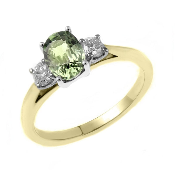 18ct yellow gold 0.99ct green sapphire & 0.25ct diamond ring