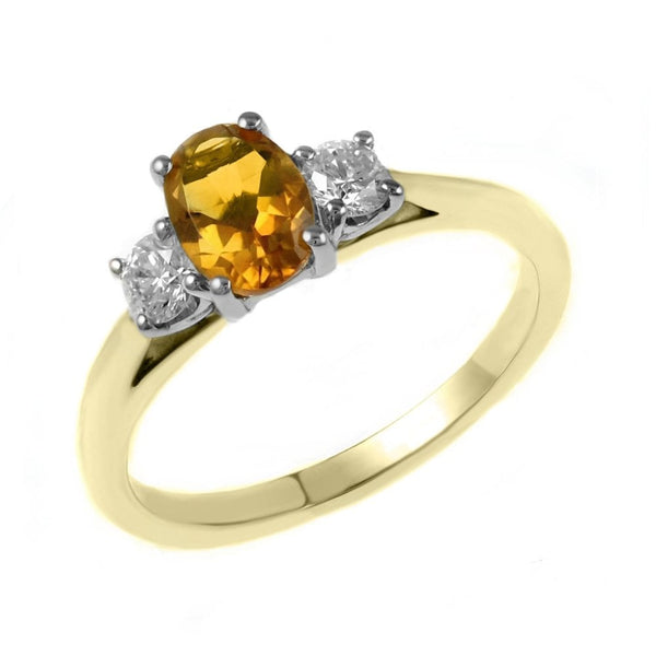 18ct yellow gold 0.70ct citrine & 0.25ct diamond 3 stone ring