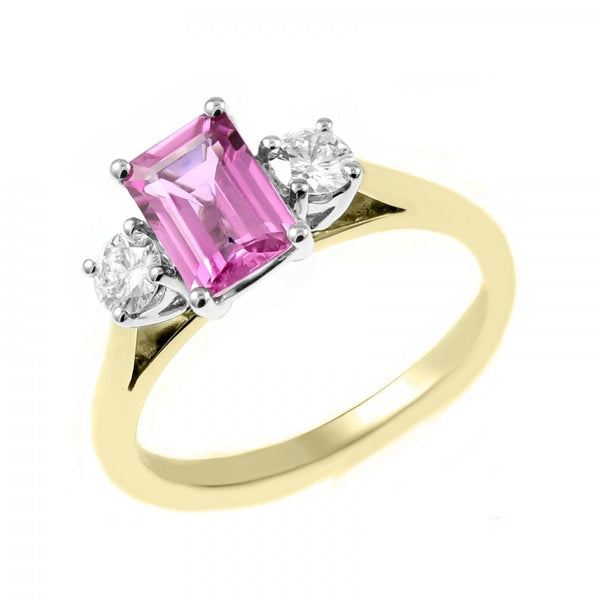 18ct yellow gold 1.00ct pink sapphire & 0.30ct diamond ring