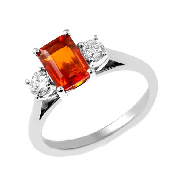 Platinum 0.71ct fire opal & 0.30ct diamond 3 stone ring
