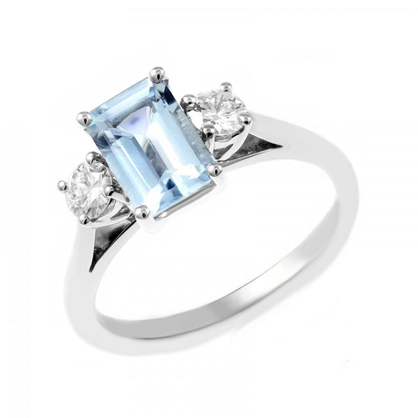 Platinum 0.85ct aquamarine & 0.30ct diamond 3 stone ring