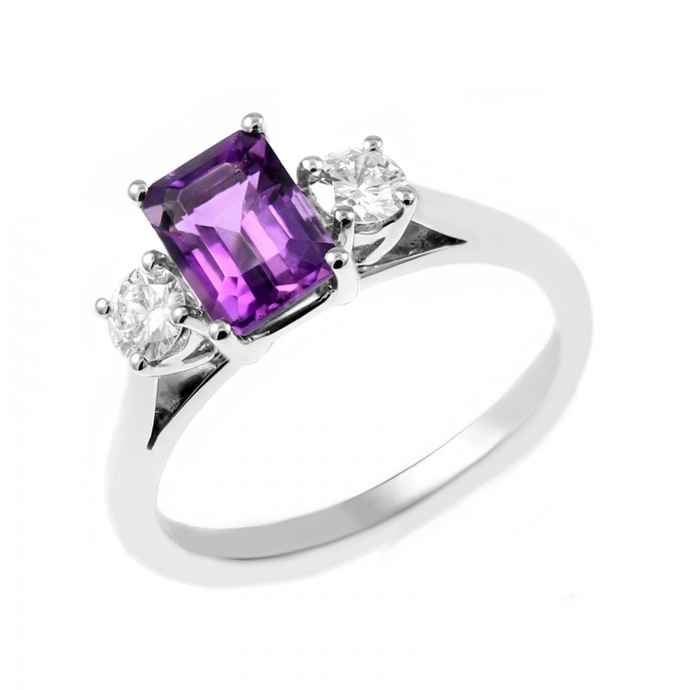 Platinum 1.00ct amethyst & 0.30ct diamond 3 stone ring
