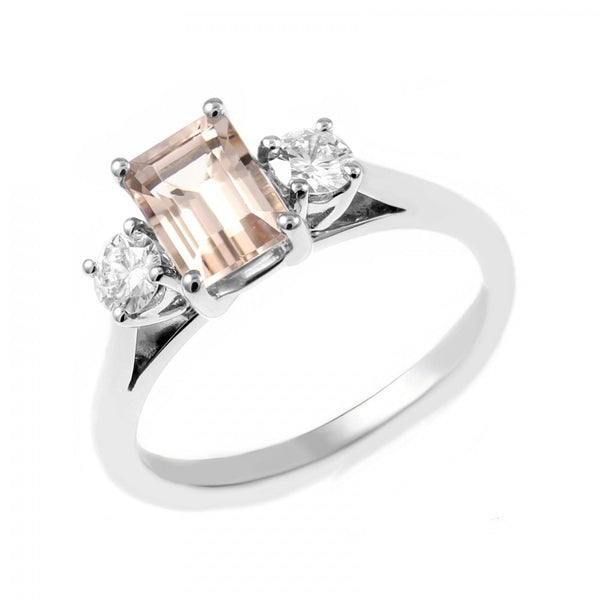 Platinum 0.83ct morganite & 0.30ct diamond 3 stone ring