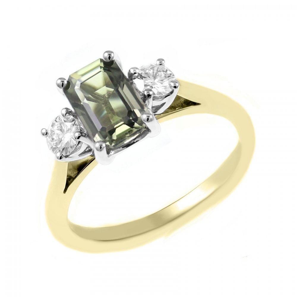 18ct yellow gold 1.01ct green sapphire & 0.30ct diamond ring