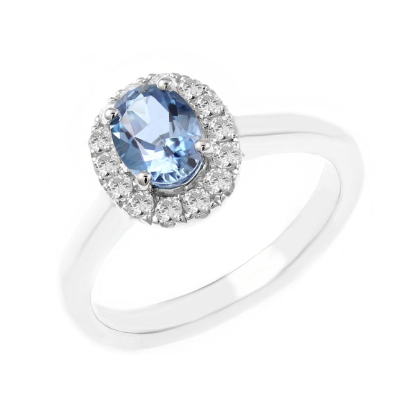Platinum 0.74ct aquamarine & 0.24ct diamond cluster ring
