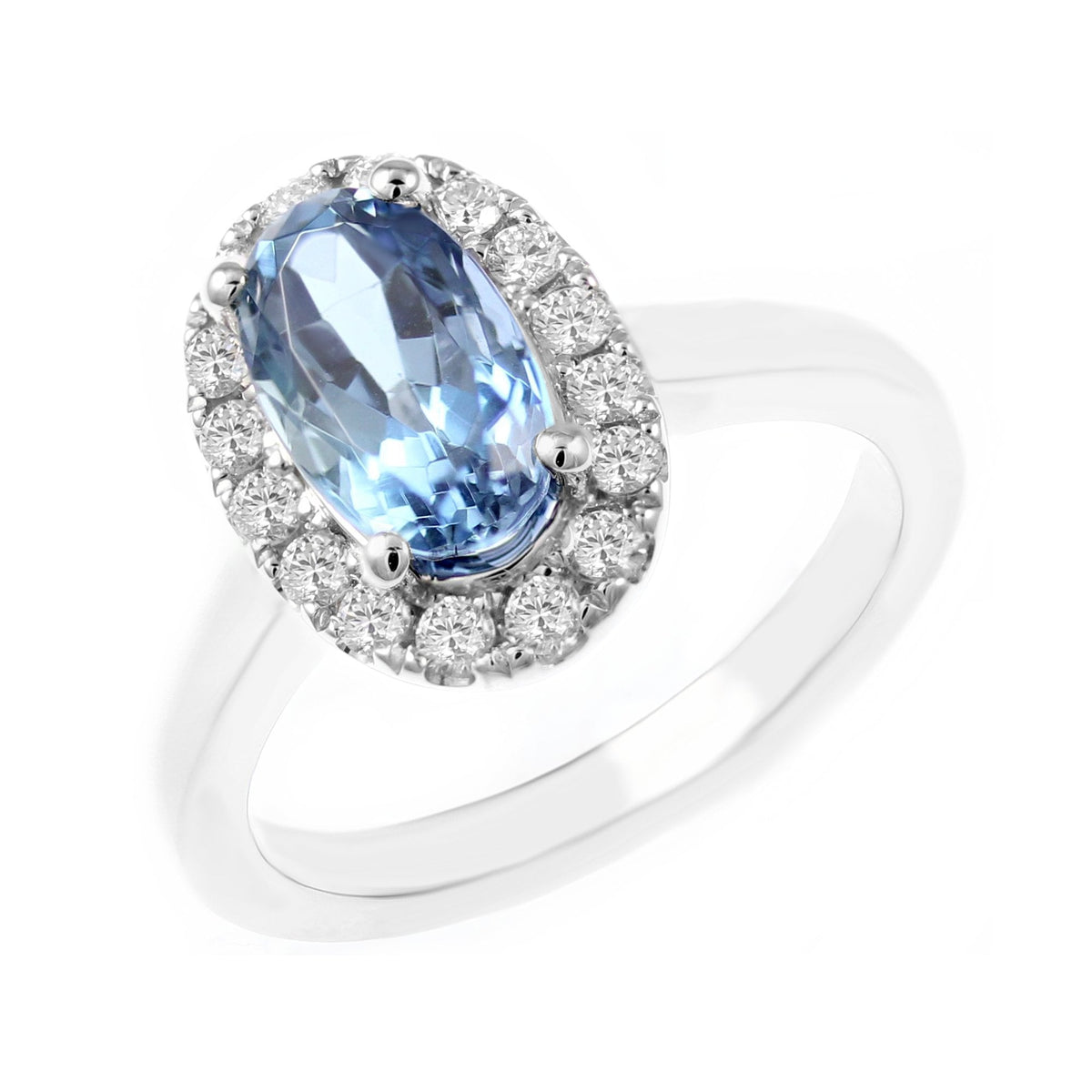 Platunum 1.85ct oval aquamarine & 0.36ct diamond cluster ring