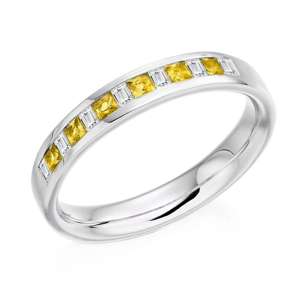 9ct white gold 0.27ct yellow sapphire & 0.16ct diamond ring