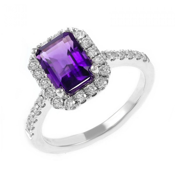 18ct white gold 1.58ct amethyst & 0.65ct diamond cluster ring