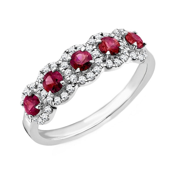 Platinum 0.60ct ruby & 0.25ct diamond 5 stone ring