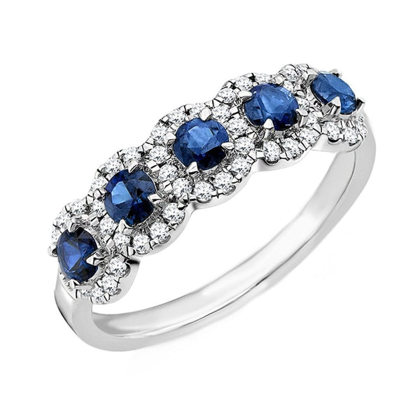 Platinum 0.60ct sapphire & 0.25ct diamond 5 stone ring