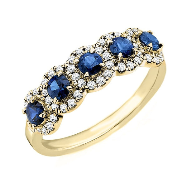 18ct yellow gold 0.60ct sapphire & 0.25ct diamond 5 stone ring