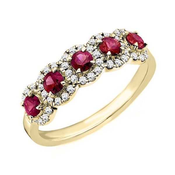 18ct yellow gold 0.60ct ruby & 0.25ct diamond 5 stone ring
